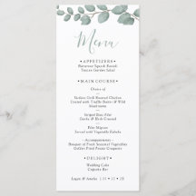 Elegant Eucalyptus Greenery Wedding Menu Card