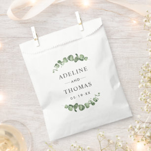 Elegant Eucalyptus Greenery Wedding Monogram Favour Bags