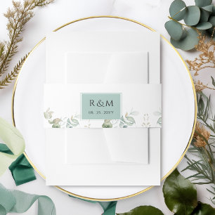 Elegant Eucalyptus Greenery Wedding Monogram Invitation Belly Band