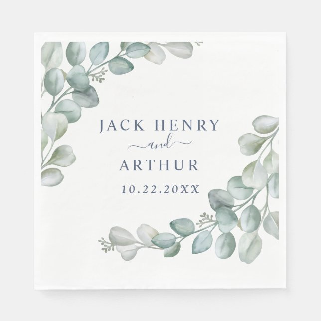 Elegant Eucalyptus Greenery Wedding Napkin (Front)