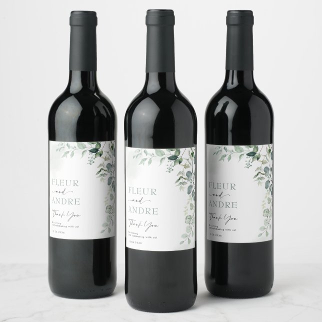 Elegant Eucalyptus Greenery Wedding Party Favours Wine Label (Bottles)