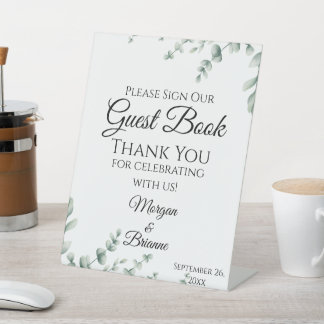 Elegant eucalyptus greenery wedding pedestal sign