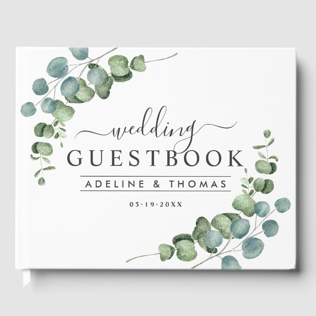 Elegant Eucalyptus Greenery Wedding Photo Guest Book (Front)