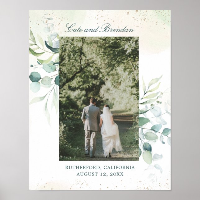 Elegant Eucalyptus Greenery Wedding Photo Poster (Front)