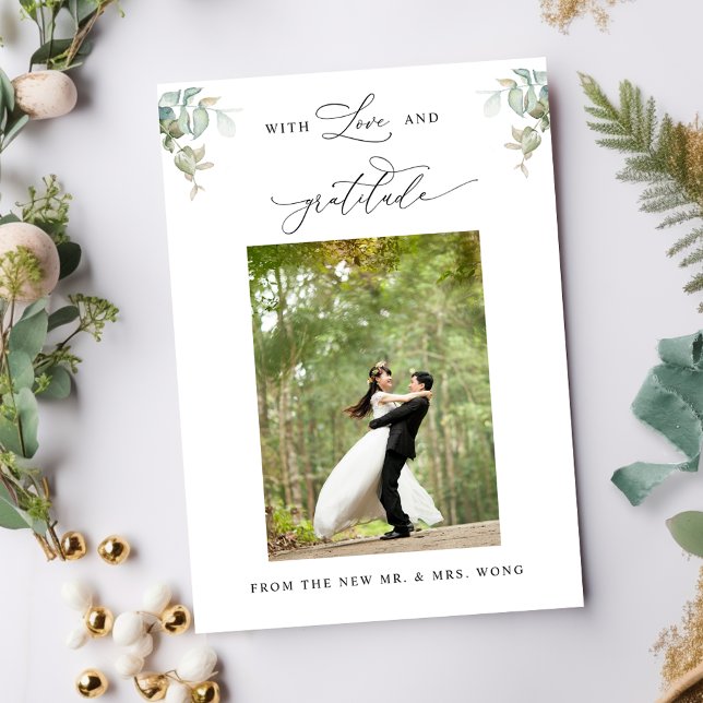 Elegant Eucalyptus Greenery Wedding Photo  Thank You Card (Creator Uploaded)