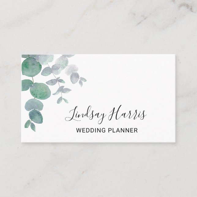 Elegant Eucalyptus Greenery Wedding Planner Business Card (Front)
