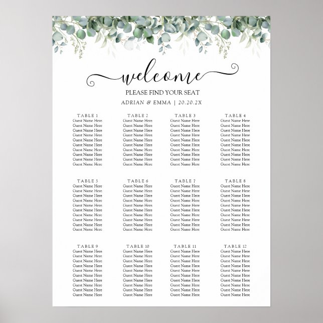 Elegant Eucalyptus Greenery Wedding Poster (Front)