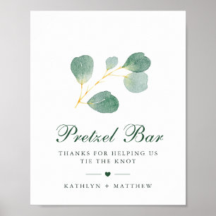 Elegant Eucalyptus Greenery Wedding Pretzel Bar Poster