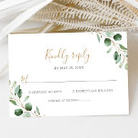 Elegant Eucalyptus Greenery Wedding RSVP Card<br><div class="desc">Designed to coordinate with our Moody Greenery wedding collection,  this customizable RSVP card,  features watercolor greenery eucalyptus branch paired with a trendy script font in gold and classy serif font in gray. To make advanced changes,  go to "Click to customize further" option under Personalize this template.</div>
