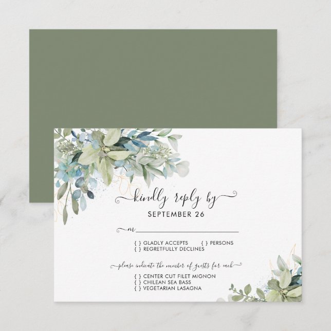 Elegant Eucalyptus Greenery Wedding RSVP Card (Front/Back)