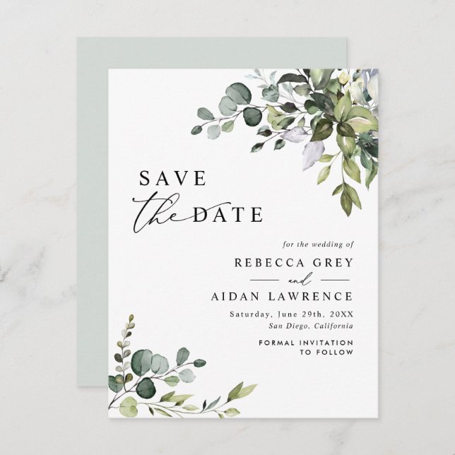 Elegant Eucalyptus Greenery Wedding Save the Date Invitation (Front/Back)
