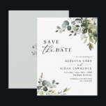 Elegant Eucalyptus Greenery Wedding Save the Date Invitation<br><div class="desc">This elegant and customisable Save the Date features mixed watercolor greenery leaves paired with a classy serif & delicate sans font in black,  with a monogram on the back. Matching items available.</div>