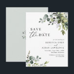 Elegant Eucalyptus Greenery Wedding Save the Date Invitation<br><div class="desc">This elegant and customisable Save the Date features mixed watercolor greenery leaves paired with a classy serif & delicate sans font in black,  with a monogram on the back. Matching items available.</div>
