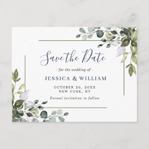 Elegant Eucalyptus Greenery Wedding Save the Date Postcard