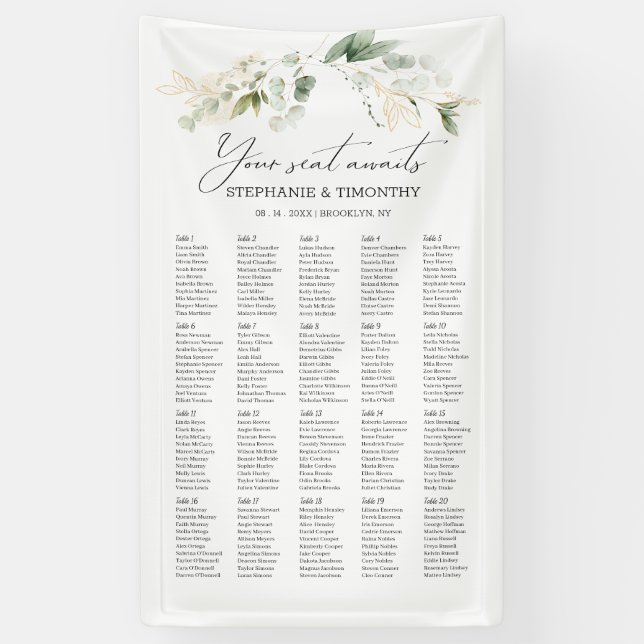 Elegant Eucalyptus Greenery Wedding Seating Banner (Vertical)