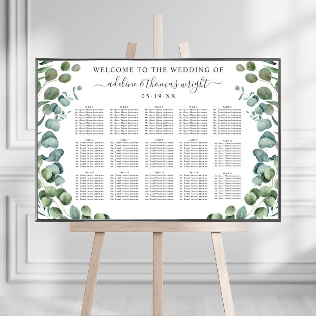 Elegant Eucalyptus Greenery Wedding Seating Poster (Creator Uploaded)