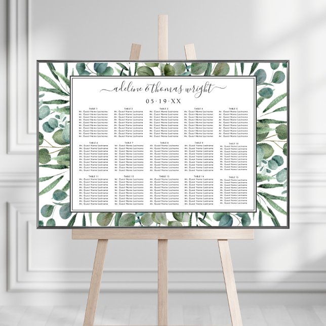 Elegant Eucalyptus Greenery Wedding Seating Poster (Creator Uploaded)