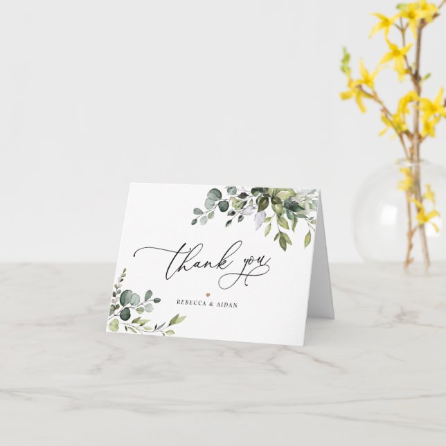 Elegant Eucalyptus Greenery Wedding Thank You Card (Yellow Flower)