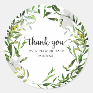 Elegant Eucalyptus Greenery Wedding Thank You Classic Round Sticker