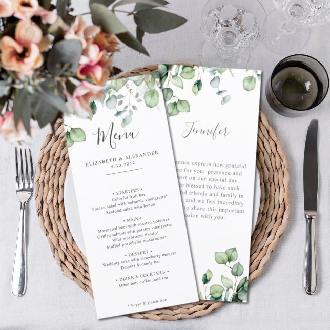 Elegant eucalyptus greenery wedding thank you menu (Creator Uploaded)