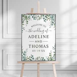 Elegant Eucalyptus Greenery Wedding Welcome Poster
