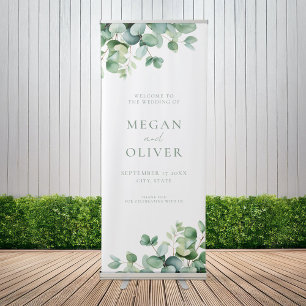 Elegant Eucalyptus Greenery Wedding Welcome Retractable Banner