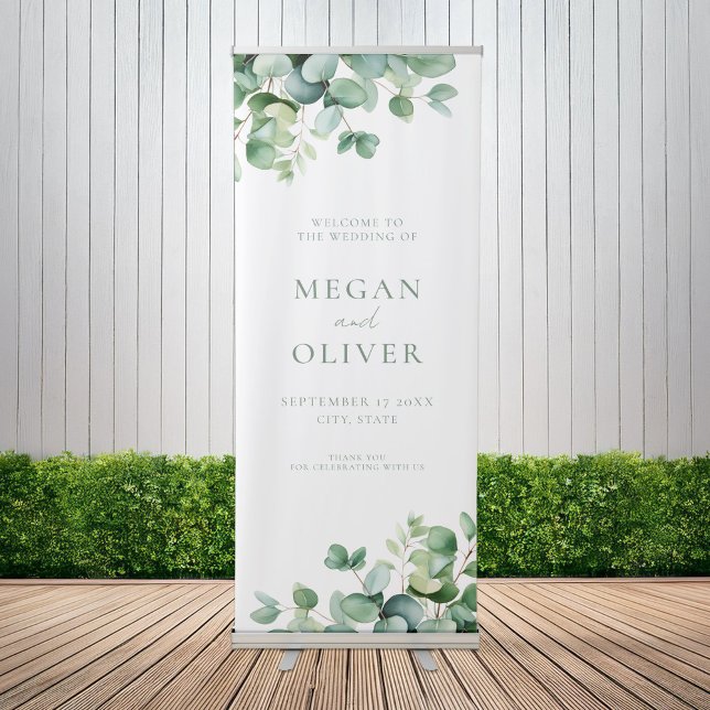 Elegant Eucalyptus Greenery Wedding Welcome Retractable Banner (Creator Uploaded)