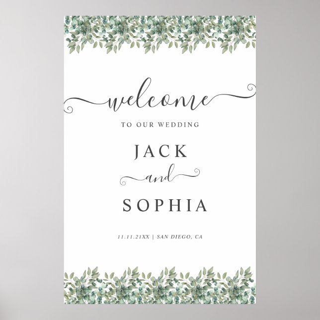 Elegant Eucalyptus Greenery Wedding Welcome Sign (Front)