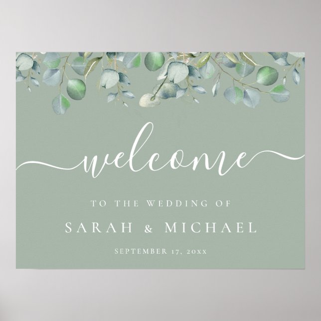 Elegant Eucalyptus Greenery Wedding Welcome Sign (Front)