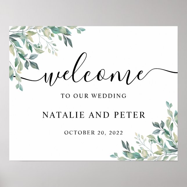 Elegant Eucalyptus Greenery Wedding Welcome Sign (Front)