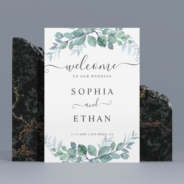 Elegant  Eucalyptus Greenery Wedding Welcome Sign (Elegant Eucalyptus Greenery Wedding Welcome Sign)