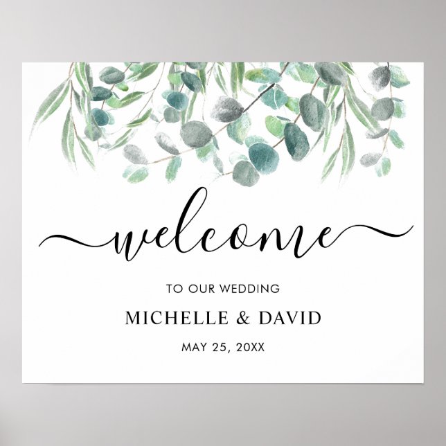 Elegant Eucalyptus Greenery Wedding Welcome Sign (Front)
