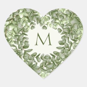 Elegant Eucalyptus Greenery Wreath Green Ivory  Heart Sticker