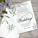 Elegant Eucalyptus & Lavender Sage Green Wedding Invitation<br><div class="desc">These gorgeous wedding invitations feature a simple yet elegant hand painted watercolor design with sage green eucalyptus leaves and sprigs of lavender & garden foliage on a marbled pale teal background. The lettering is done in fancy script with lacy flourishes. The back features a bouquet of eucalyptus and lavender tied...</div>