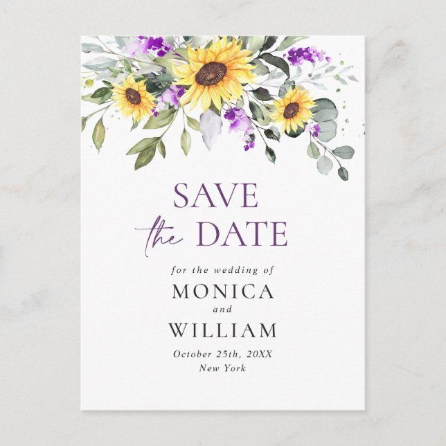 Elegant Eucalyptus Lavender Wedding Save the Date Postcard (Front)
