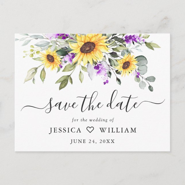 Elegant Eucalyptus Lavender Wedding Save the Date Postcard (Front)