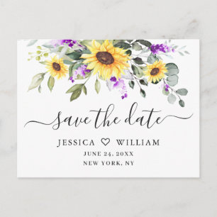 Elegant Eucalyptus Lavender Wedding Save the Date Postcard