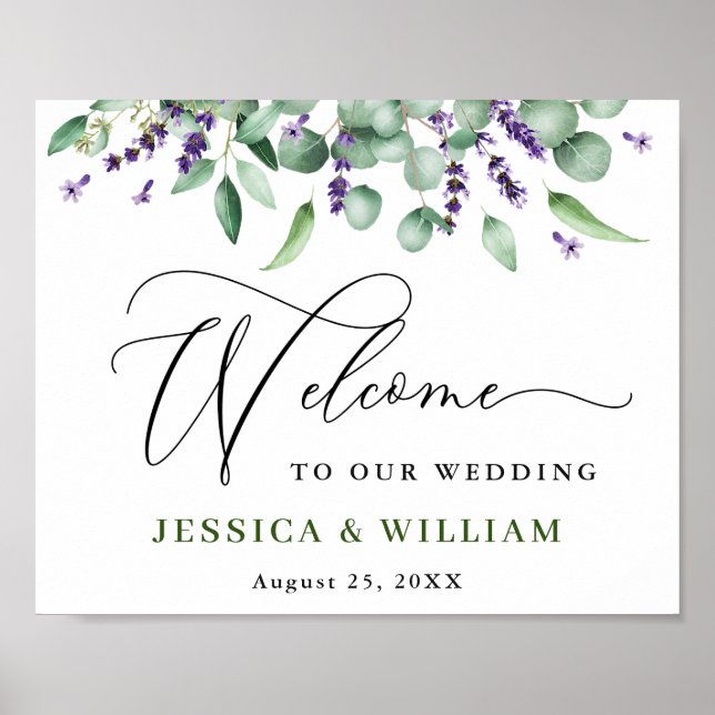 Elegant Eucalyptus Lavender Wedding Welcome Poster (Front)