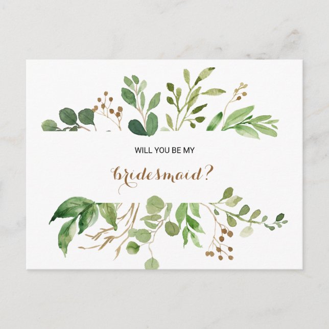 Elegant Eucalyptus Leaf Greenery Bridesmaid Invitation Postcard (Front)