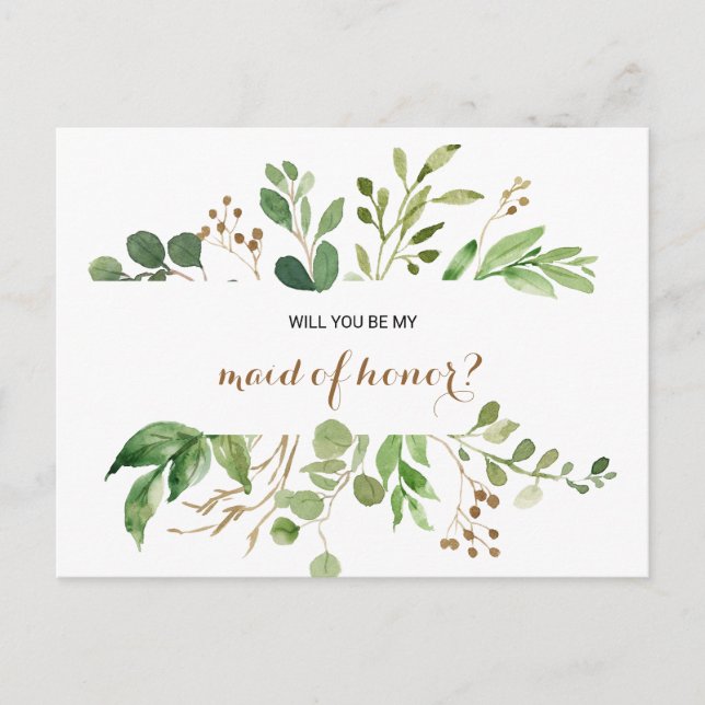Elegant Eucalyptus Leaf Greenery Maid of Honour Invitation Postcard (Front)