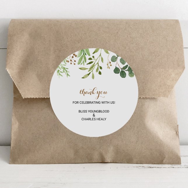 Elegant Eucalyptus Leaf Greenery Thank you Favour Classic Round Sticker (Creator Uploaded)