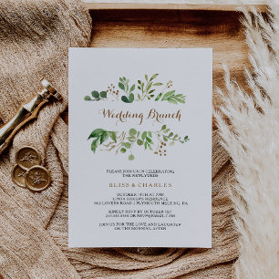 Elegant Eucalyptus Leaf Greenery Wedding Brunch Invitation
