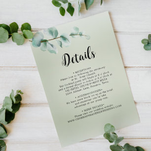Elegant Eucalyptus leaf Greenery Wedding Details Enclosure Card