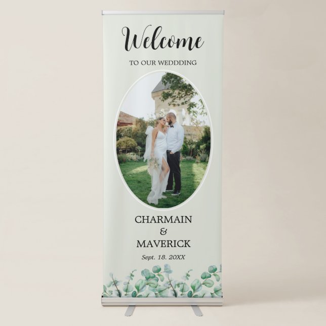 Elegant Eucalyptus leaf Greenery Wedding  Retractable Banner (Front)