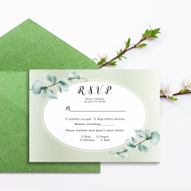 Elegant Eucalyptus leaf Greenery Wedding RSVP Card (Creator Uploaded)