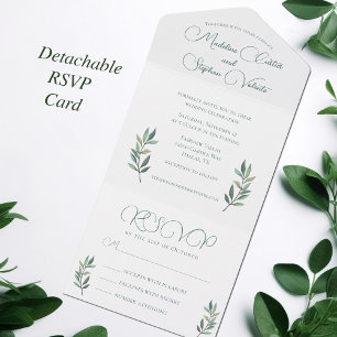 Elegant Eucalyptus Leaf Modern Fall Wedding & RSVP All In One Invitation