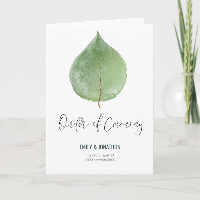 Elegant Eucalyptus Leaf Order Ceremony Wedding Programme (Front)