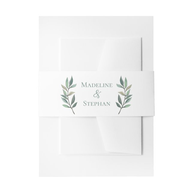 Elegant Eucalyptus Leaf Personalised Wedding Invitation Belly Band (Front Example)