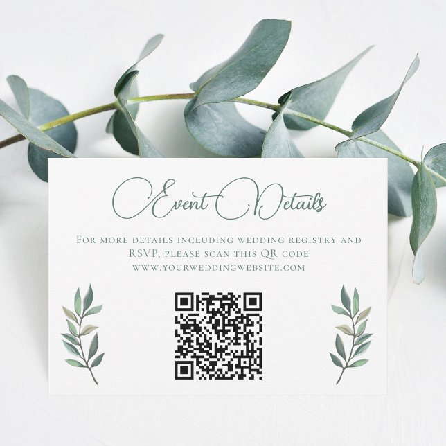 Elegant Eucalyptus Leaf Wedding QR Code RSVP Card (Creator Uploaded)