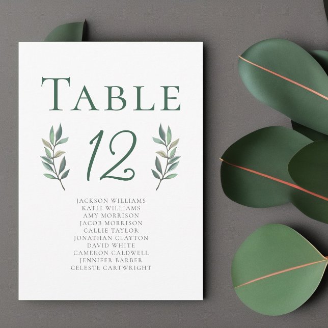 Elegant Eucalyptus Leaf Wedding Table Number Card (Creator Uploaded)